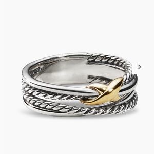 David Yurman cross over ring silver and gold size 6